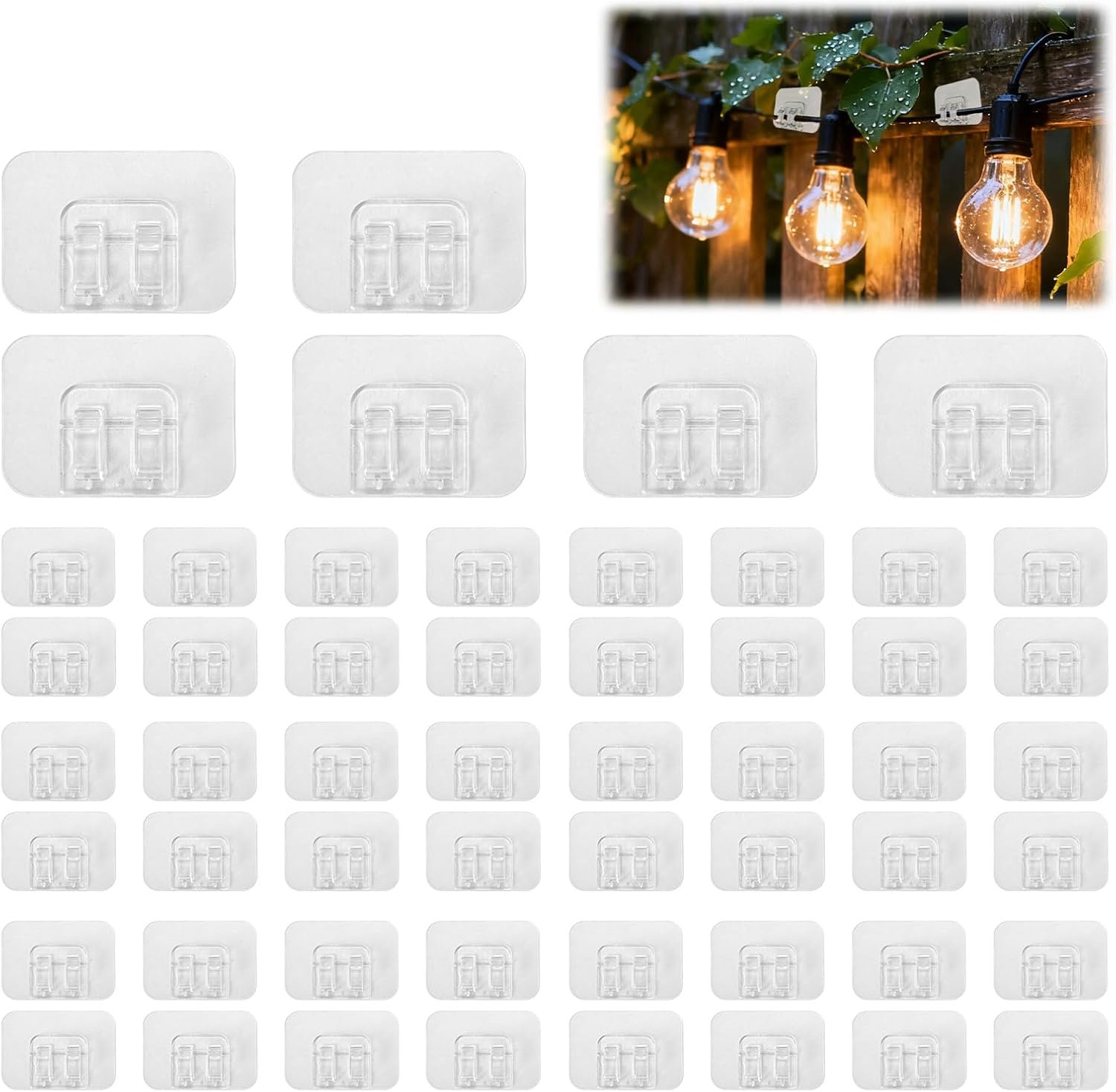 100 stuks zelfklevende lichtsnoerhaken, transparant, kabelclips zonder boren, dubbele kabelhouder voor lichtsnoer, ledstrips, kerstdecoratie, binnen en buiten