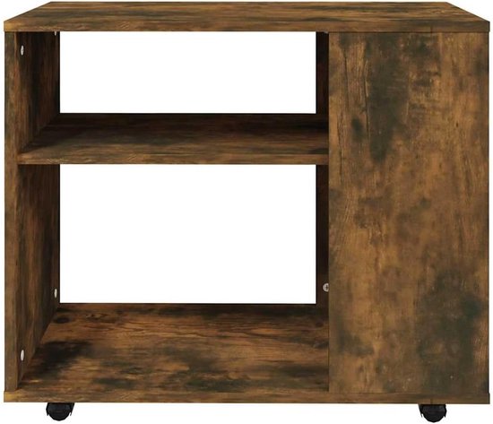 Bijzettafel, rookeiken, 70 x 35 x 55 cm, met wielen, salontafel van onderhoudsvriendelijk houtmateriaal, stijlvolle bijzettafel met opbergruimte voor orde, gemakkelijk te verplaatsen door — afbeelding 4