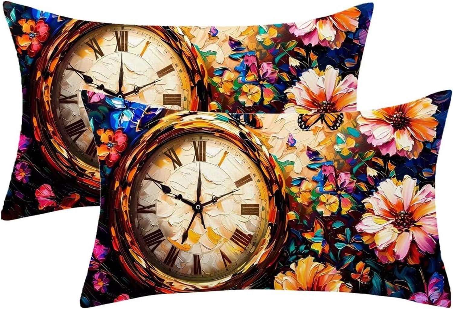 785 Kussenhoes, 30 x 50 cm, kleurrijk, set van 2, outdoor kussen, weerbestendig, fluweel, horlogepatroon, kussenhoezen met onzichtbare ritssluiting, zomerdecoratie, tuin, cadeau voor vrouwen