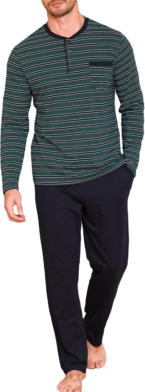Lange katoenen pyjamaset, lange mouwen, sleepwear, nachtkleding, set met knoopsluiting en strependesign
