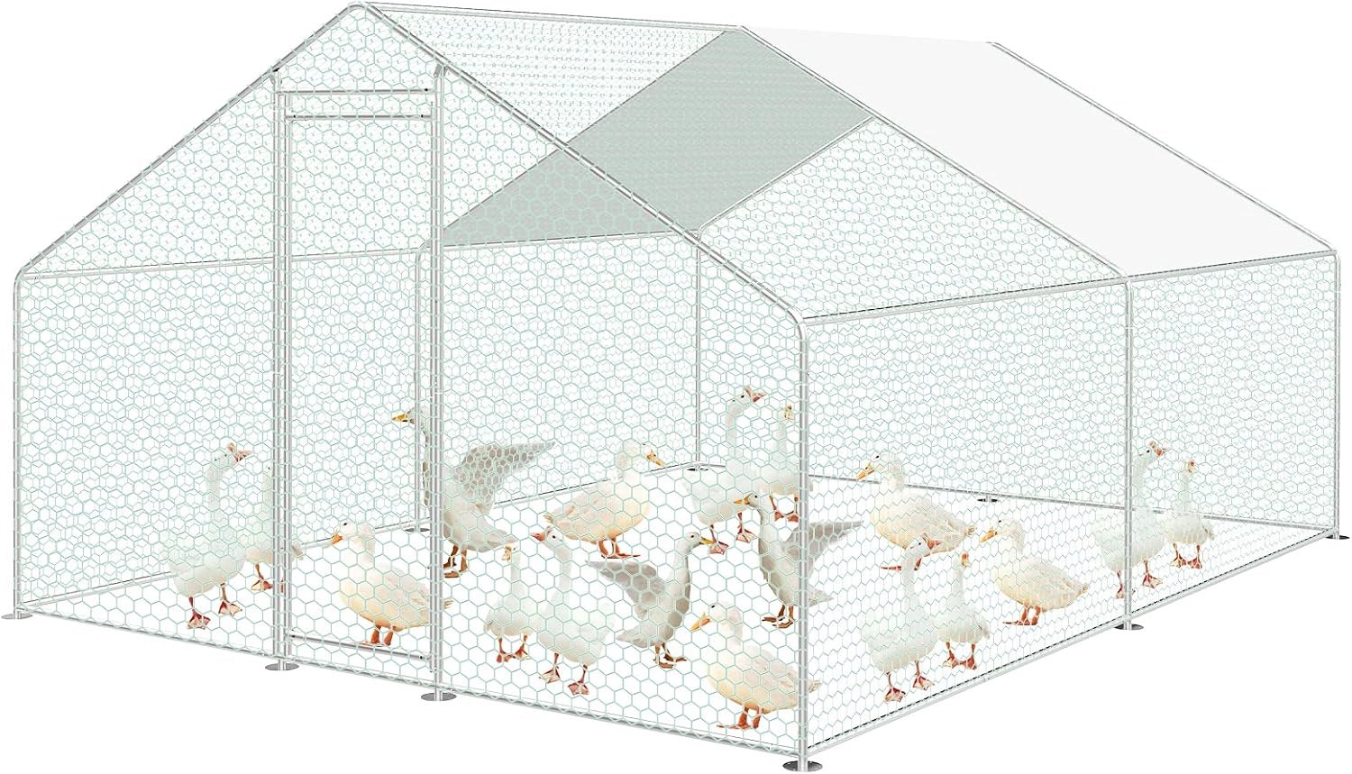 Kippenren met veiligheidsslot en waterdichte PE-kleurdoek, outdoor gevogeltehok, veel ruimte voor kippen, konijnen en andere kleine dieren, snel te reinigen, 3 x 2 x 2 m