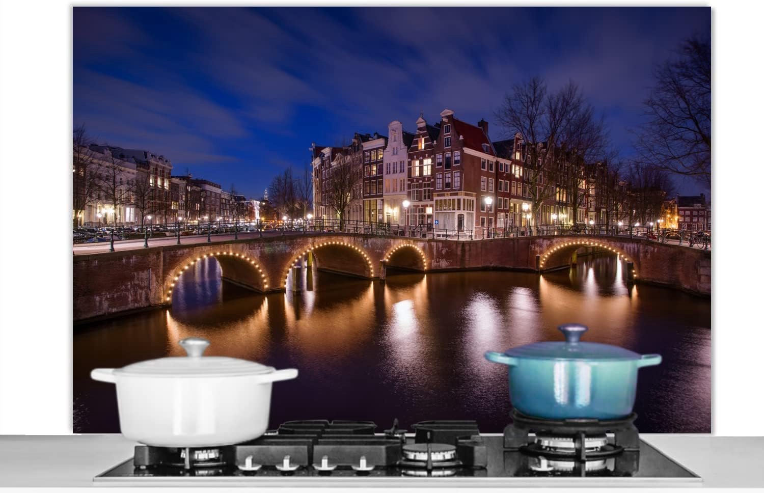 Spatscherm Keuken - 120x80 cm - De Amsterdamse Keizersgracht in de nacht