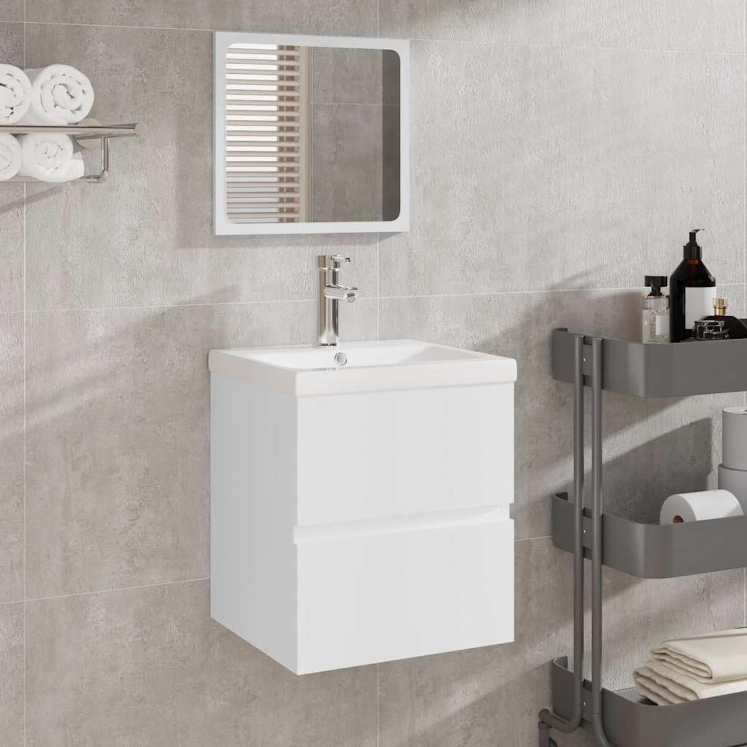 Badkamerkast met spiegel, wit, houtmateriaal, met lade, wandmontage