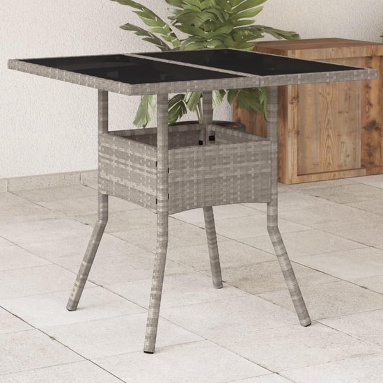 Tuintafel, 80 x 80 x 75 cm, met lichtgrijze glasplaat, voor terras, tuin en achtertuin, stabiel gepoedercoat stalen frame, onderhoudsvriendelijk PE-rotan — afbeelding 3