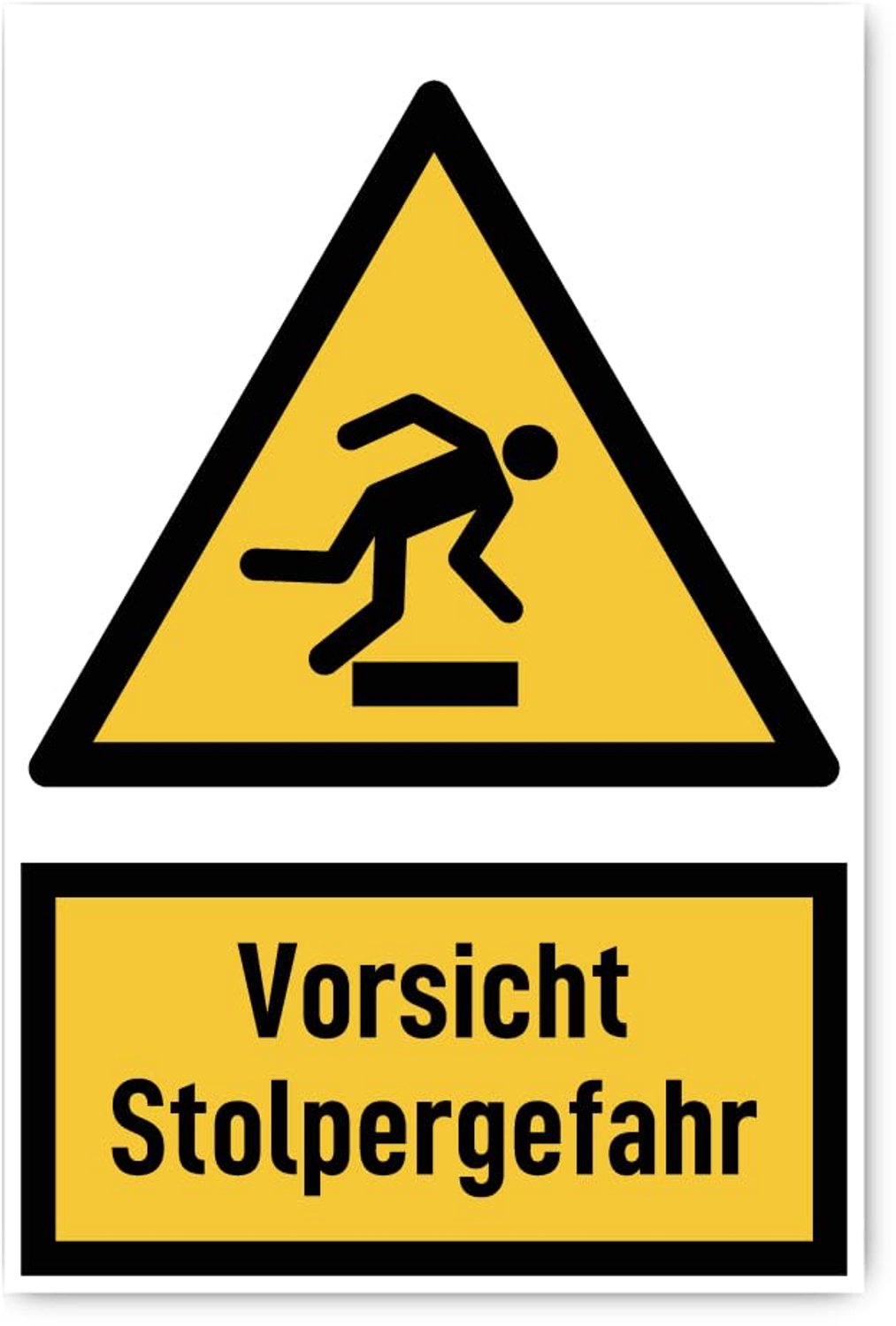 300 x 200 mm, 1 stuk - voorzichtig struikelgevaar - waarschuwingsteken met tekst (geel/zwart) - rechtop - W007 - DIN EN ISO 7010 / ASR A1.3