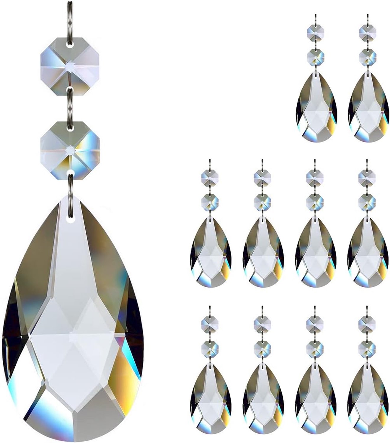 10Pcs 76Mm Teardrop Kroonluchter Kristallen, Clear Crystal Kroonluchter Prisma's Hangers Onderdelen Verbonden Glas Achthoek Kralen Opknoping Garland Decoratie