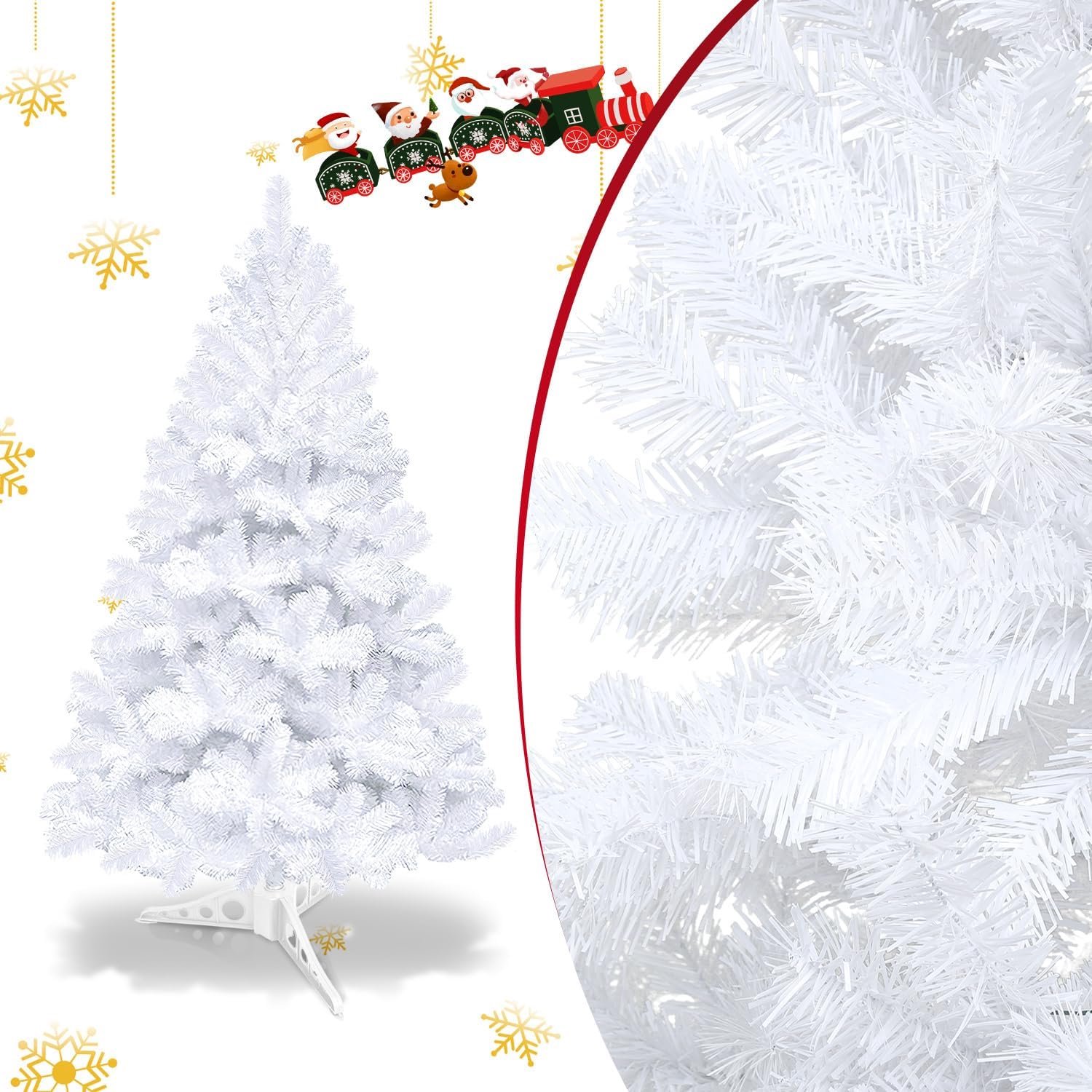 120 cm, 220 twijgen, pvc, dennenboom en kerstboom met snelle montage, inklapbaar design, boom voor kerstdecoratie, vuurbestendig, inclusief robuuste standaard, wit
