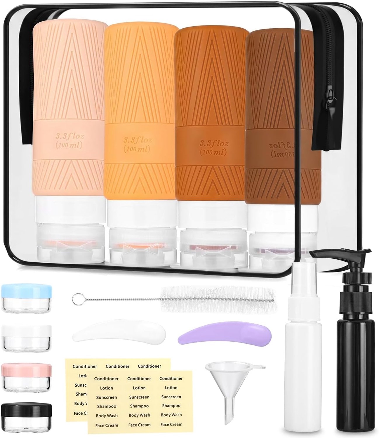 Set van 16 siliconen reisflessen, 100 ml