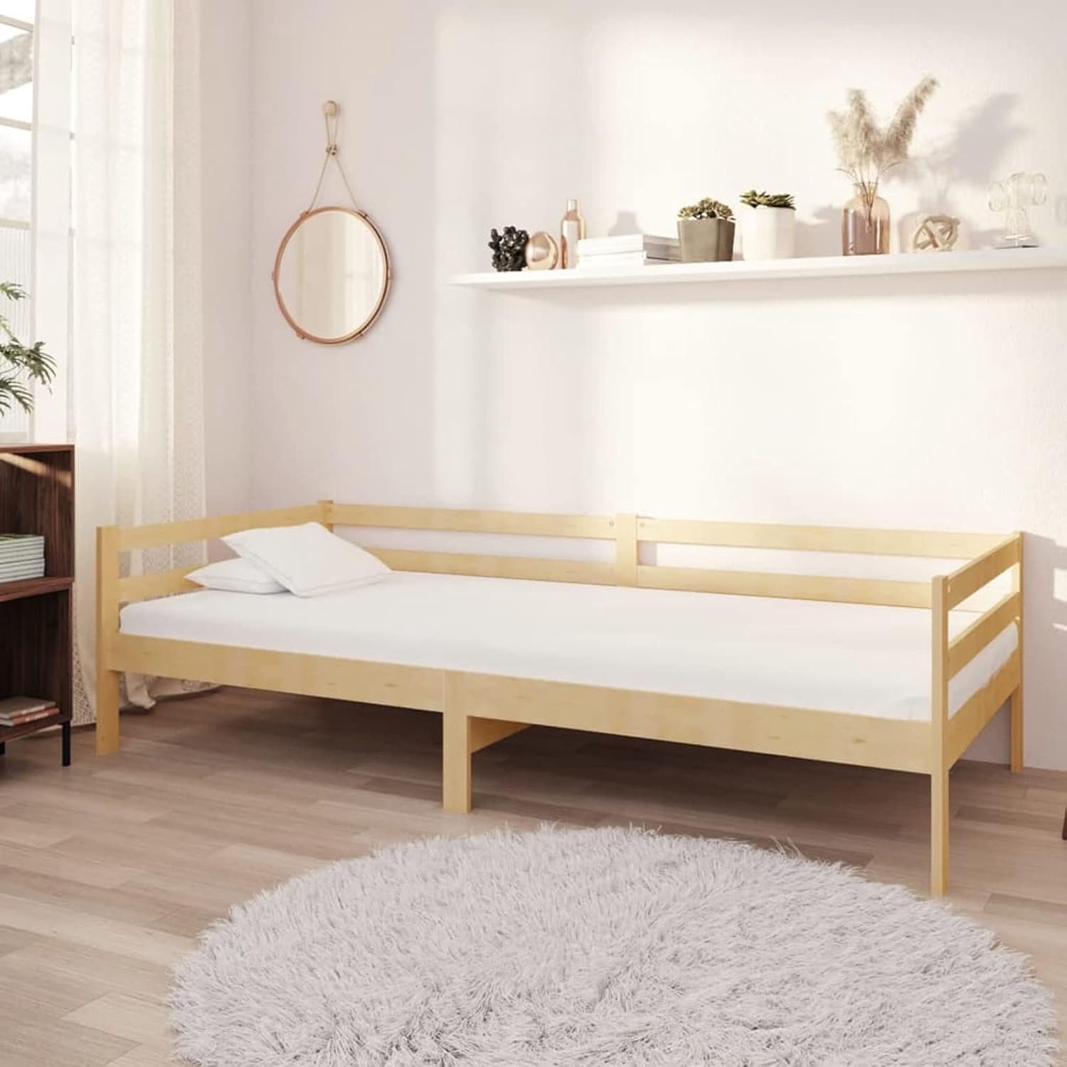 Sofa slaapbank, eenpersoonsbed, lattenbodem voor woonkamer, kantoor van massief hout, grenenhout, 90 x 200 cm
