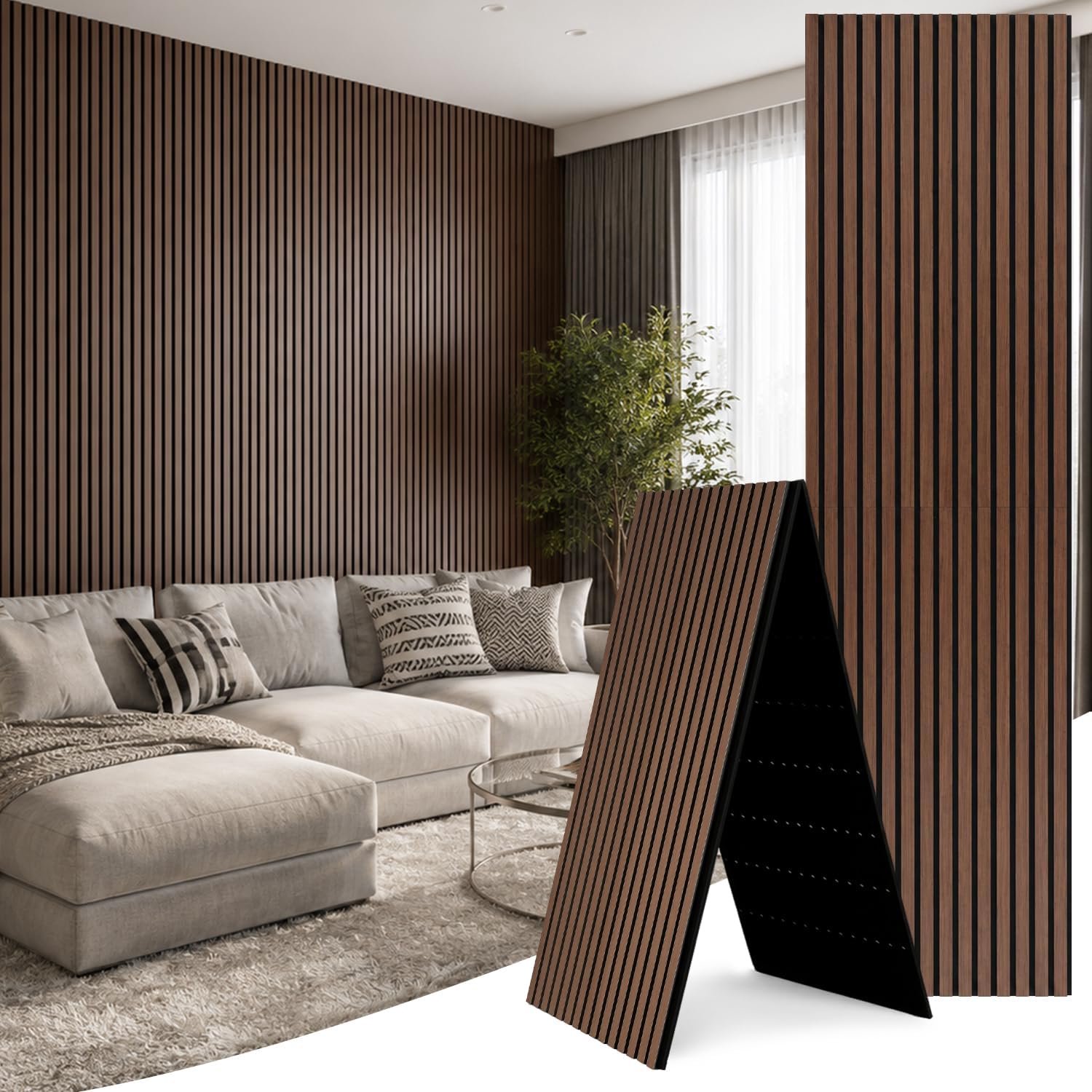 panelen hout 240x60cm, 2,88m², walnoot, 2 stuks