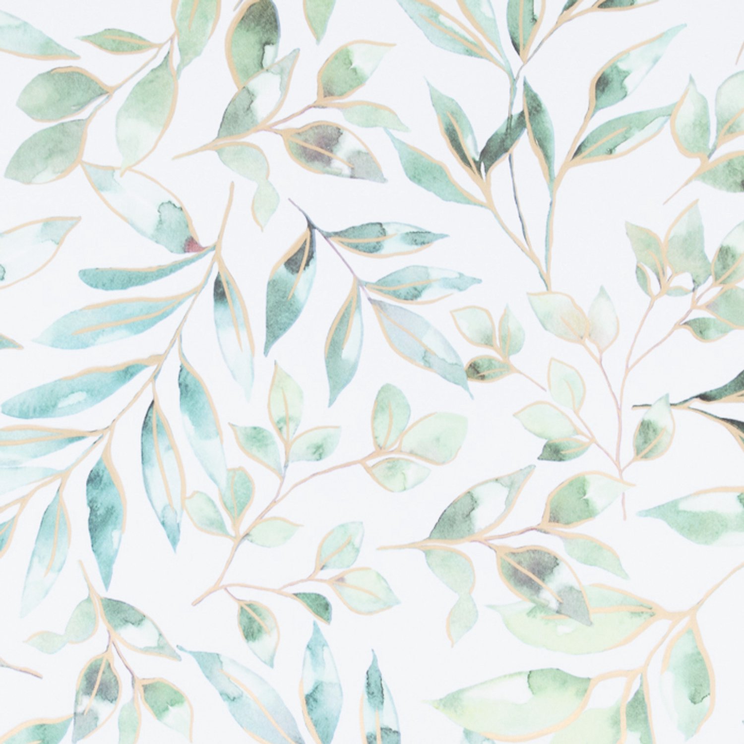 Inpakpapier - cadeaupapier - wit met groen gouden bladeren - 50 cm x 150 meter