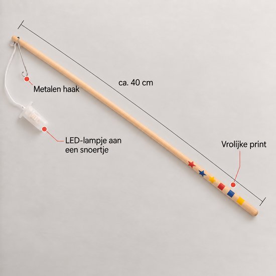 Cheqo® Houten Lampionstokje met LED Lichtje en Haak - Sint Maarten - Lampion Lampje - Lampionhouder voor Kinderen - Lantaarnstok - 11 November - Lampionnenoptocht - Lampion Knutselen - Halloween - Feestartikelen — afbeelding 4