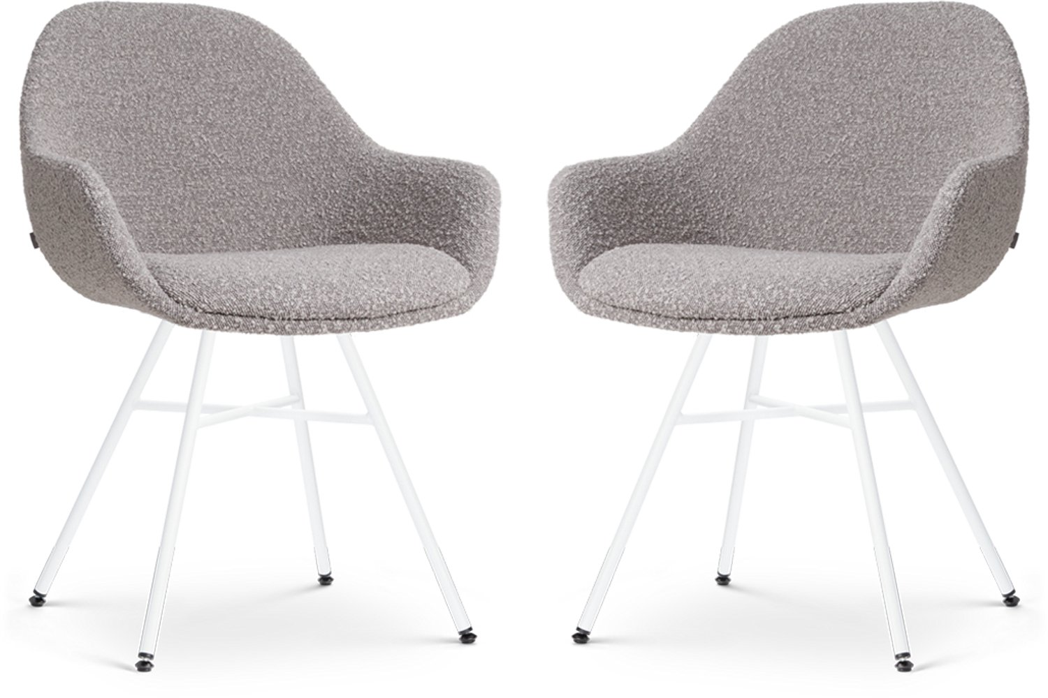 Nolon Noa-Mae Eetkamerstoelen Set van 2 Bouclé Taupe - met Armleuning - Stof - Wit Metalen Poten - Design - Scandinavisch - Comfortabel Bouclé - Taupe - Wit onderstel