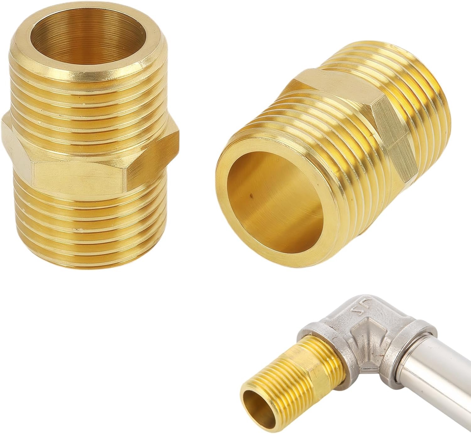 2pcs Double Male Thread Brass Adapter, 4 Way Medium Thickness Gas Connector, Brass Material for Camping and Tube Connectors