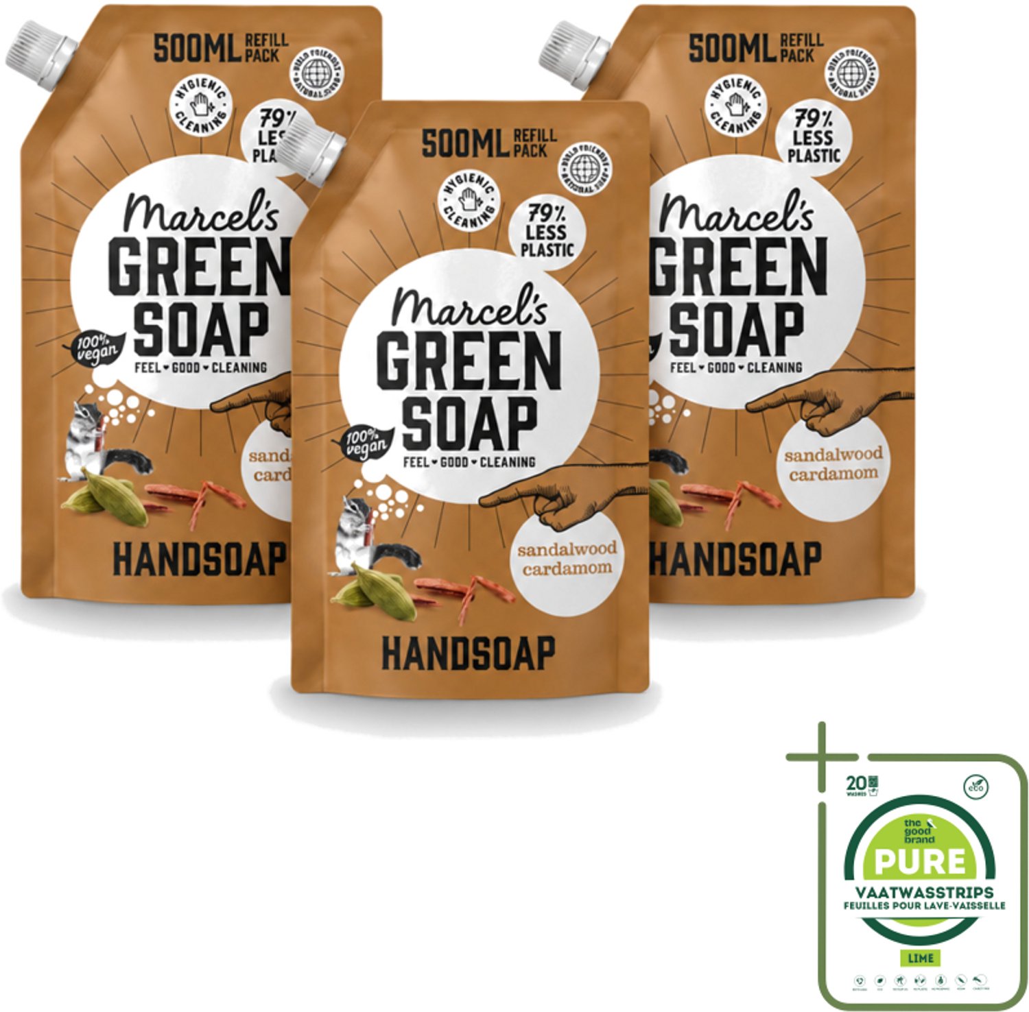 3 x Marcel’s Green Soap – Handzeep Navulling – Sandelhout & Kardemom – 500 ml - Grootverpakking - Vaatwasstrips - Handzeep Navulling - Sandelhout En Kardemom - Natuurlijke Handzeep - Biologische Handzeep - Duurzame Handzeep