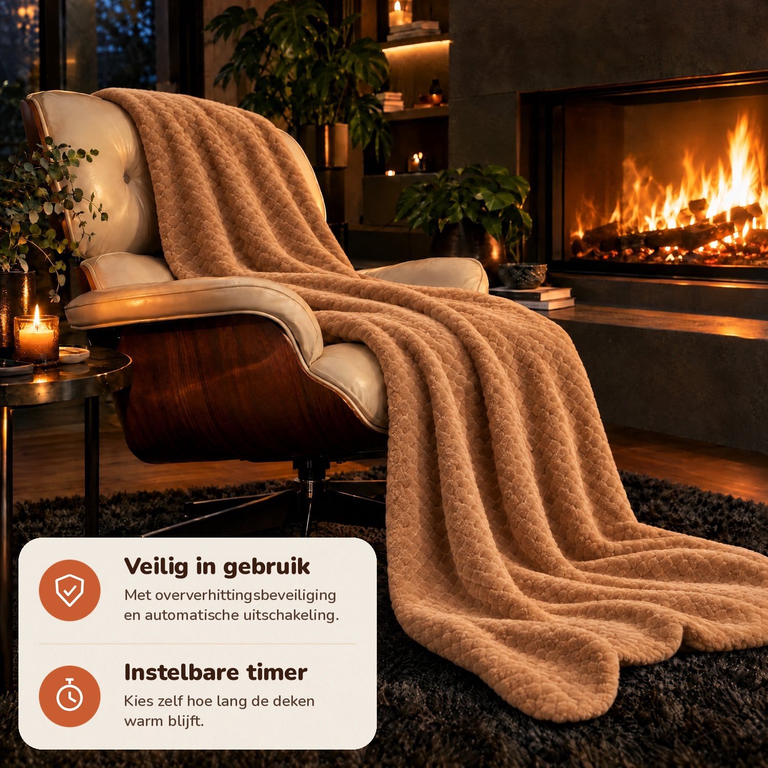 Lopoleis® Elektrische Deken XXL 180x150 cm – Verwarmingsdeken – Infrarood Warmtedeken – Omslagdeken – Flanel & sherpa – 150W – Bruin – foto 5