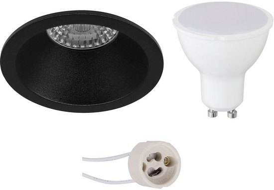 BES LED GU10 Inbouwspot Set - Mat Zwart - Inbouw Rond - Verdiept - Pragmi Pollon Pro - 4W - Warm Wit 3000K - Ø82mm