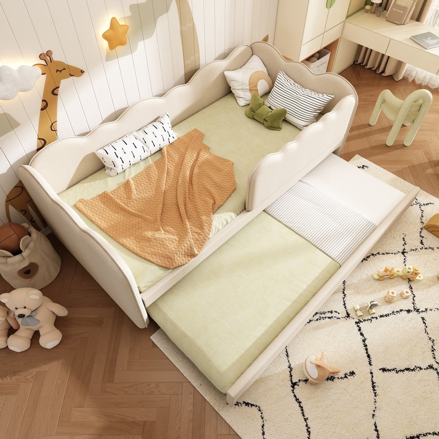KOMHTOM Gestoffeerd dagbed - 90x190 cm - Linnen - Beige - Lattenbodem