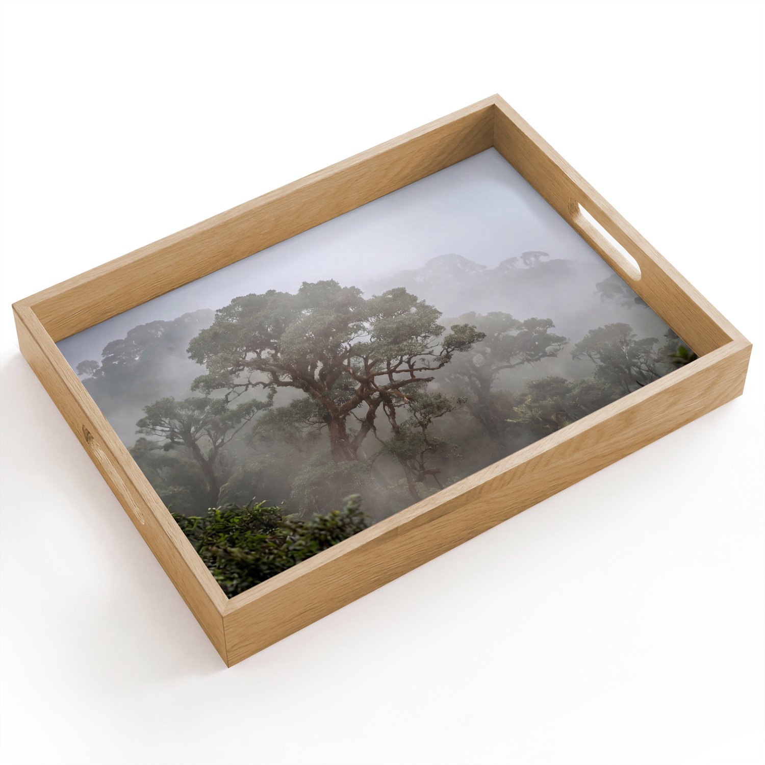 Dienblad hout 40x30 cm - Schootdienblad - Boom - Mistig - Bos - Groen - Natuur - Borrelplank rechthoek - Plateau dienbladen