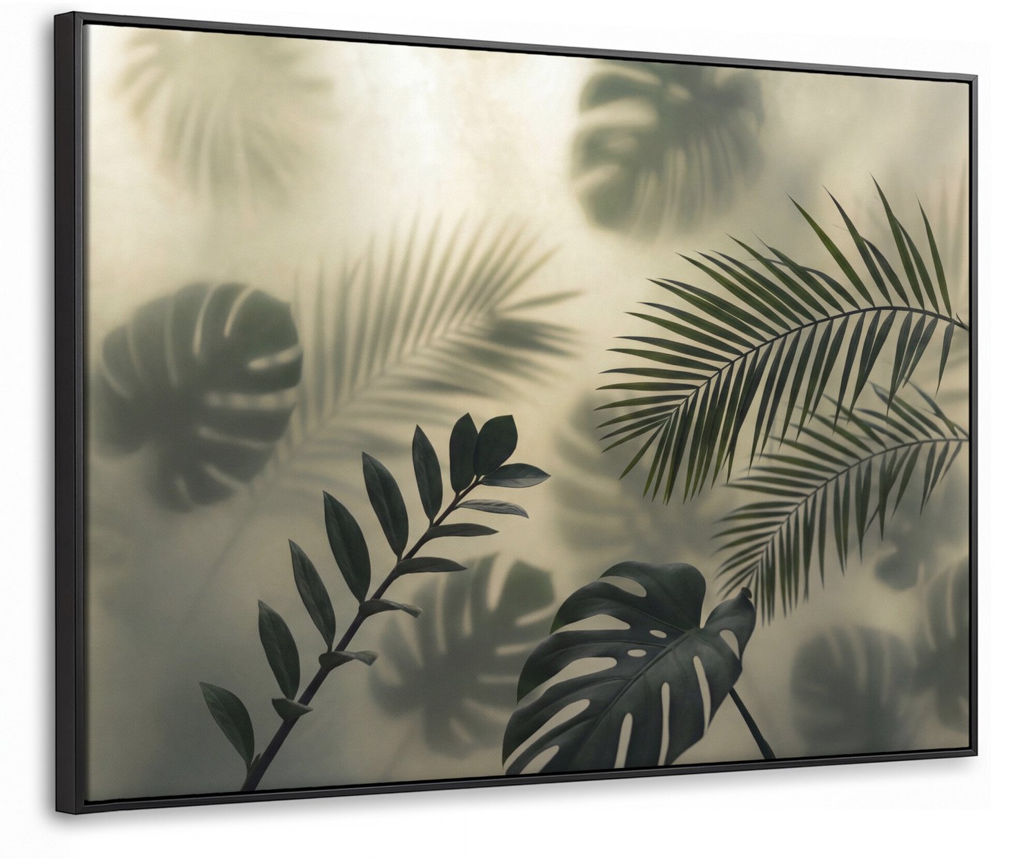 Canvas Schilderij met Baklijst - Planten - Bladeren - Schaduwen - Groen - Modern