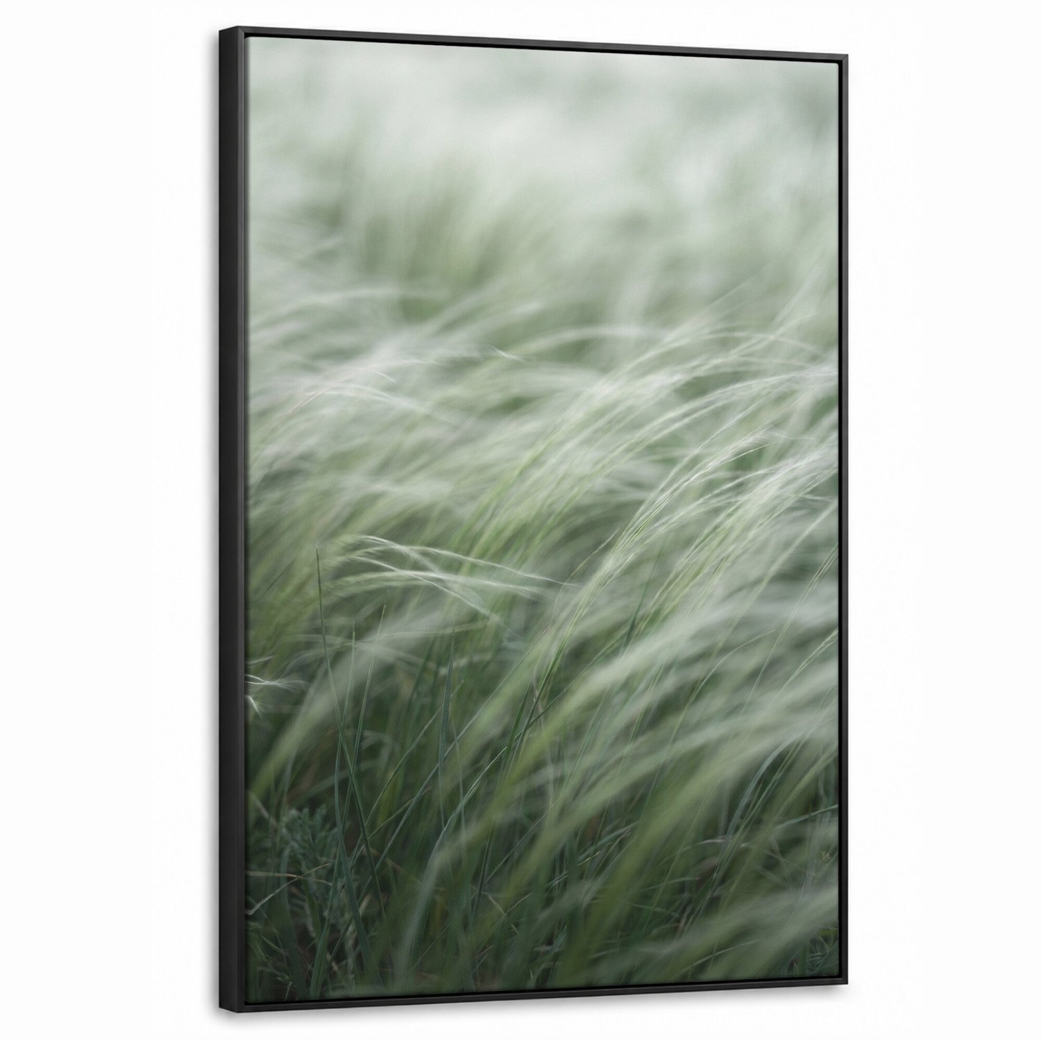 Canvas Schilderij met Baklijst - Gras - Wazig - Natuur - Groen - Zacht