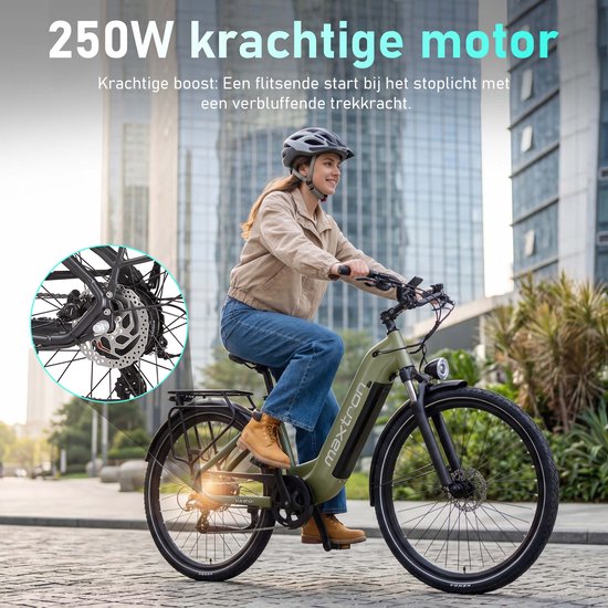 Maxtron Marathon Elektrische Fiets - Extra Lange Actieradius tot 160 km - Krachtige 810Wh Accu - 27.5 Inch Banden - Schijfremmen - Max. Belasting 120 kg - Geschikt voor 160–200 cm - Elektrische Stadsfiets - Groen — afbeelding 3