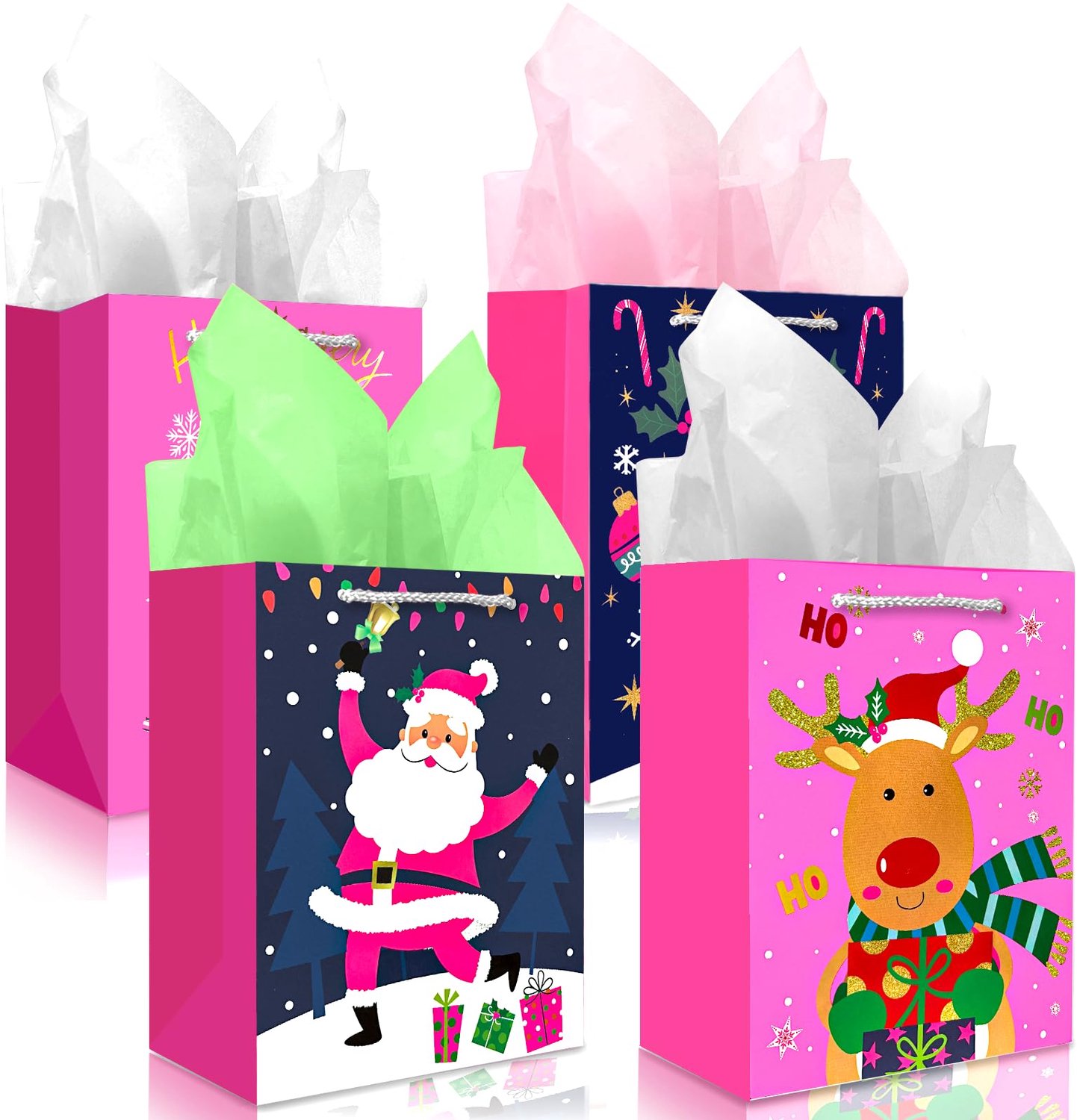 Set van 4 Kerstcadeauzakjes met Zijdepapier