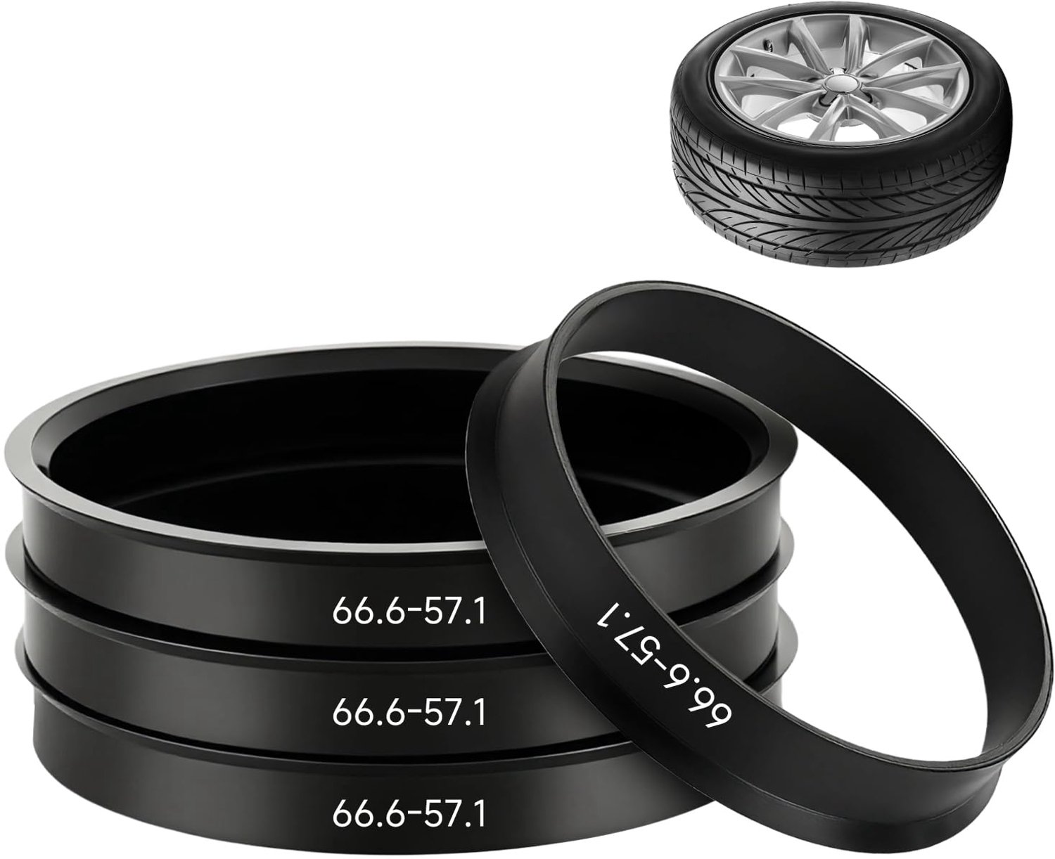 Set van 4 Centreringsringen - 66.6 naar 57.1 mm - Zwart Plastic