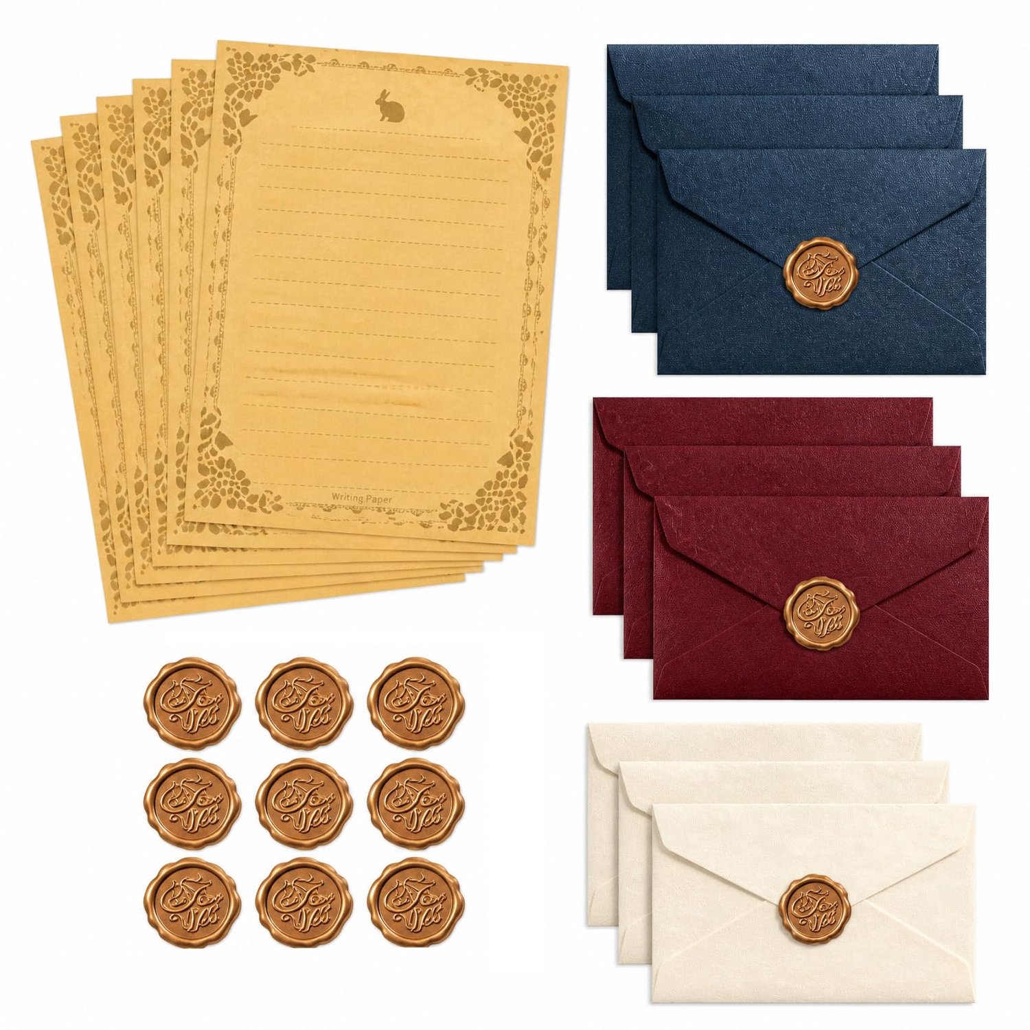 Set van 48 Vintage Briefpapierset met Enveloppen