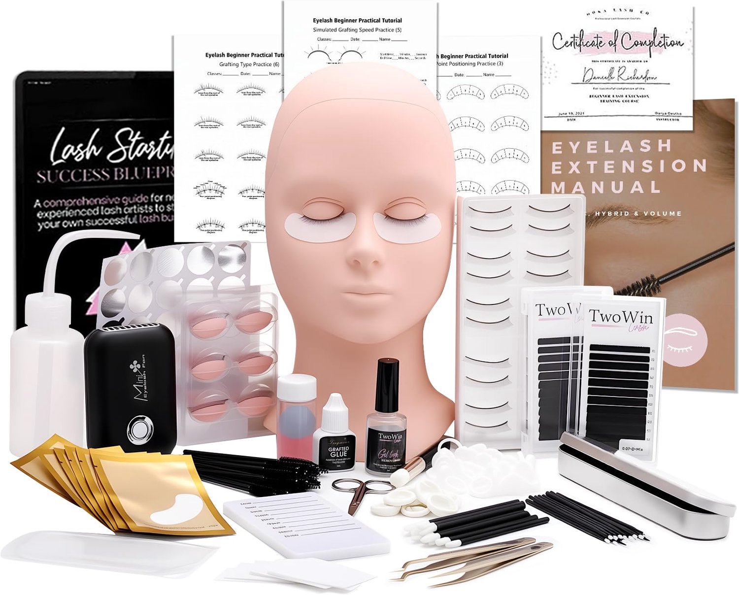 Eyelash Extension Set voor Beginners met Mannequin Hoofd