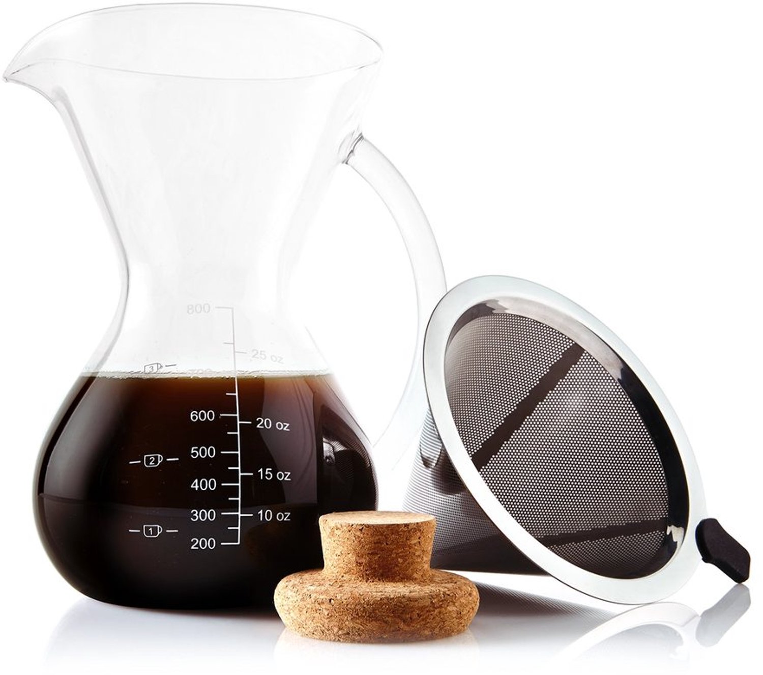 Pour Over Koffiemaker met RVS Filter en Glazen Decanteerkan - 800 ml
