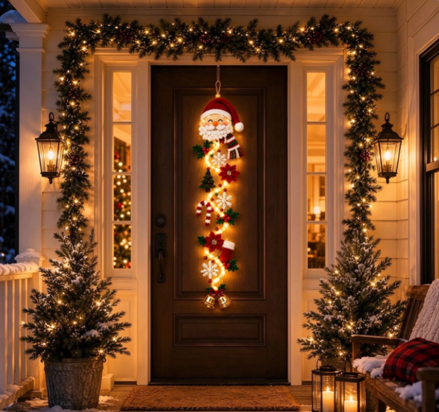 Verlichte kerstdeurhangers - verlichte Kerstman kerstdeurhanger - Feestelijk lichtontwerp - Warme LED-verlichting – 3D-kerstdecoraties - Kerstdecoratie voor Deur, Muur & Raam - Kerstman - 120cm