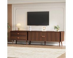 Tv Meubel Walnoot 180x40x46,5 cm - Modern Houten Tv Kast - Voor Tv's Tot 80 Inch - Met 2 Lades En 2 Roldeuren