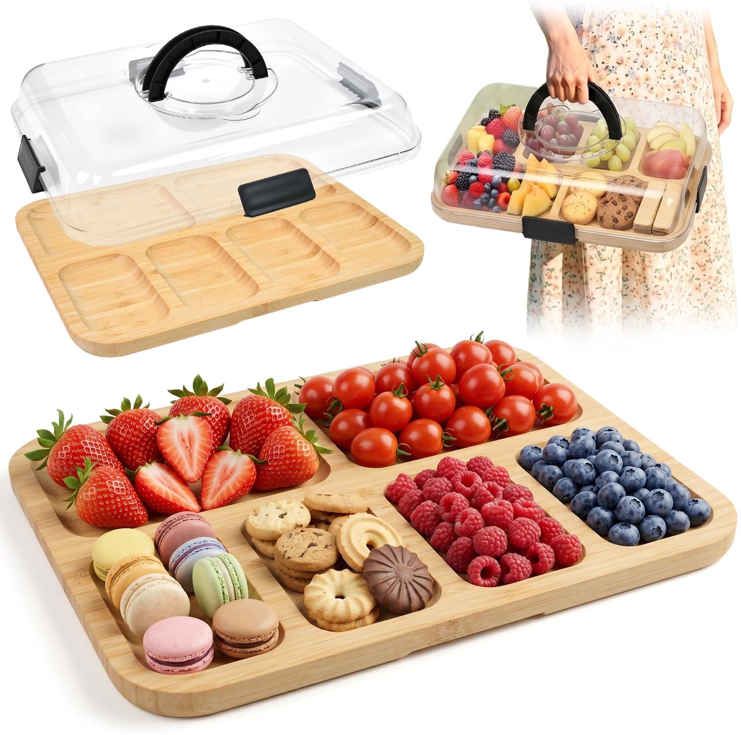 Bamboe Charcuterie Board met Deksel en Handvat