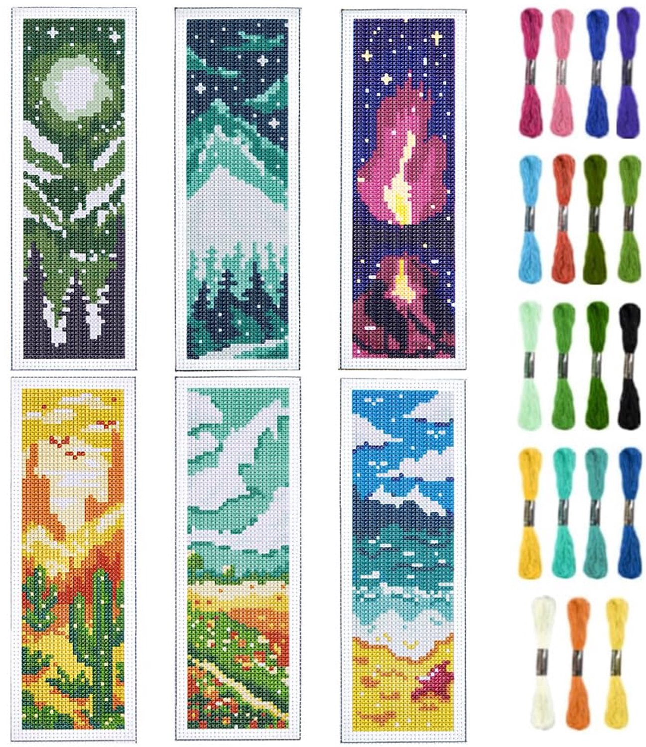 6 Stuks Landschap Cross Stitch Boekmerk Set met Handleiding