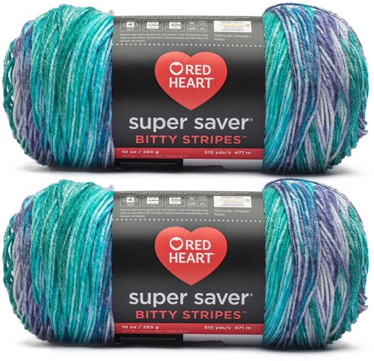 Super Saver Bitty Streep Zeemeermingaren - 2 stuks 283 g - 100% acryl - #4 kamgaren (medium) - 500 m - breien/haken
