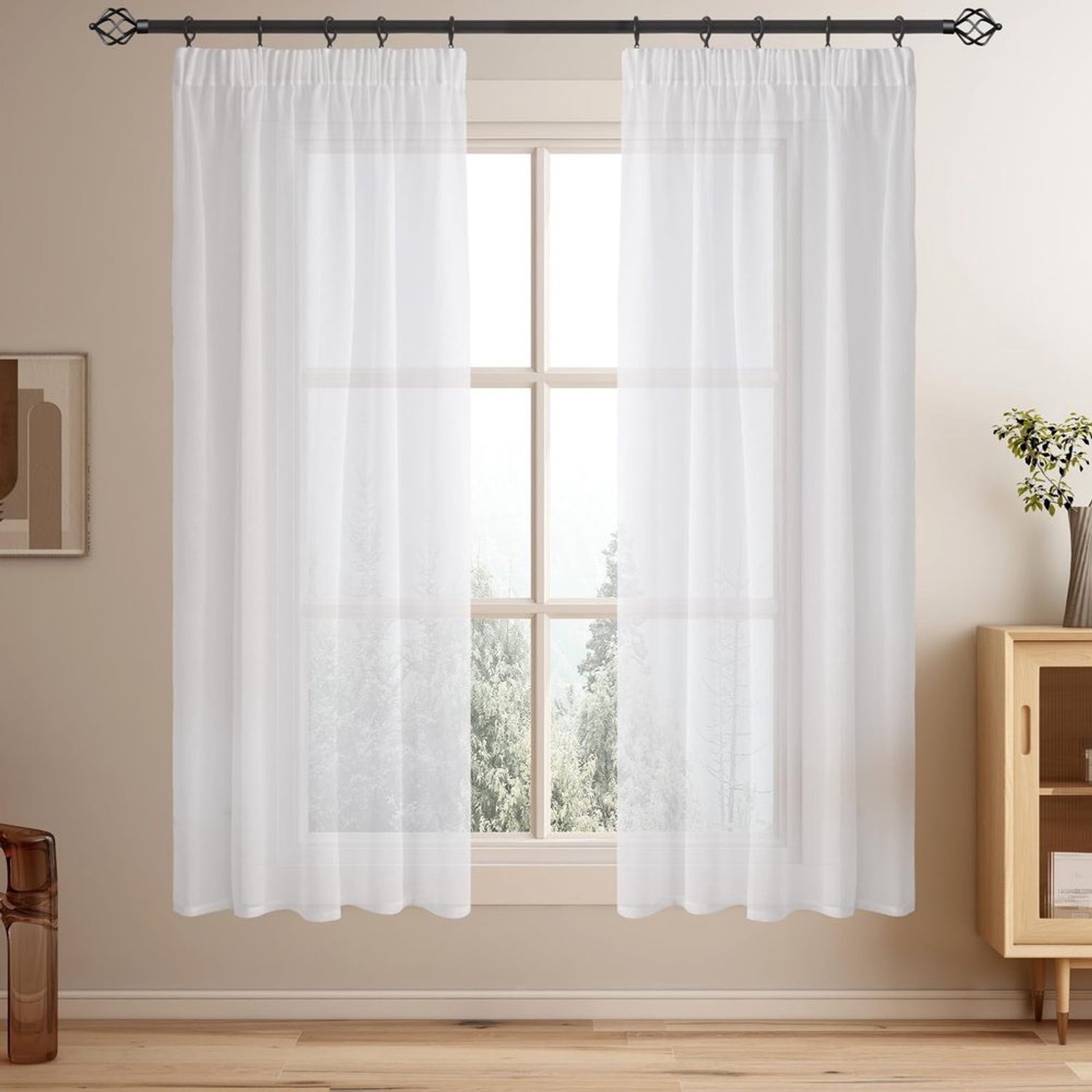 Korte Gordijnen Crepe Effect Wit 140 x 145 cm - Semi-Transparante Gordijnen Set van 2