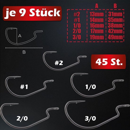 Premium Offset Hakenset voor Vissen, 45 Stuks — afbeelding 2
