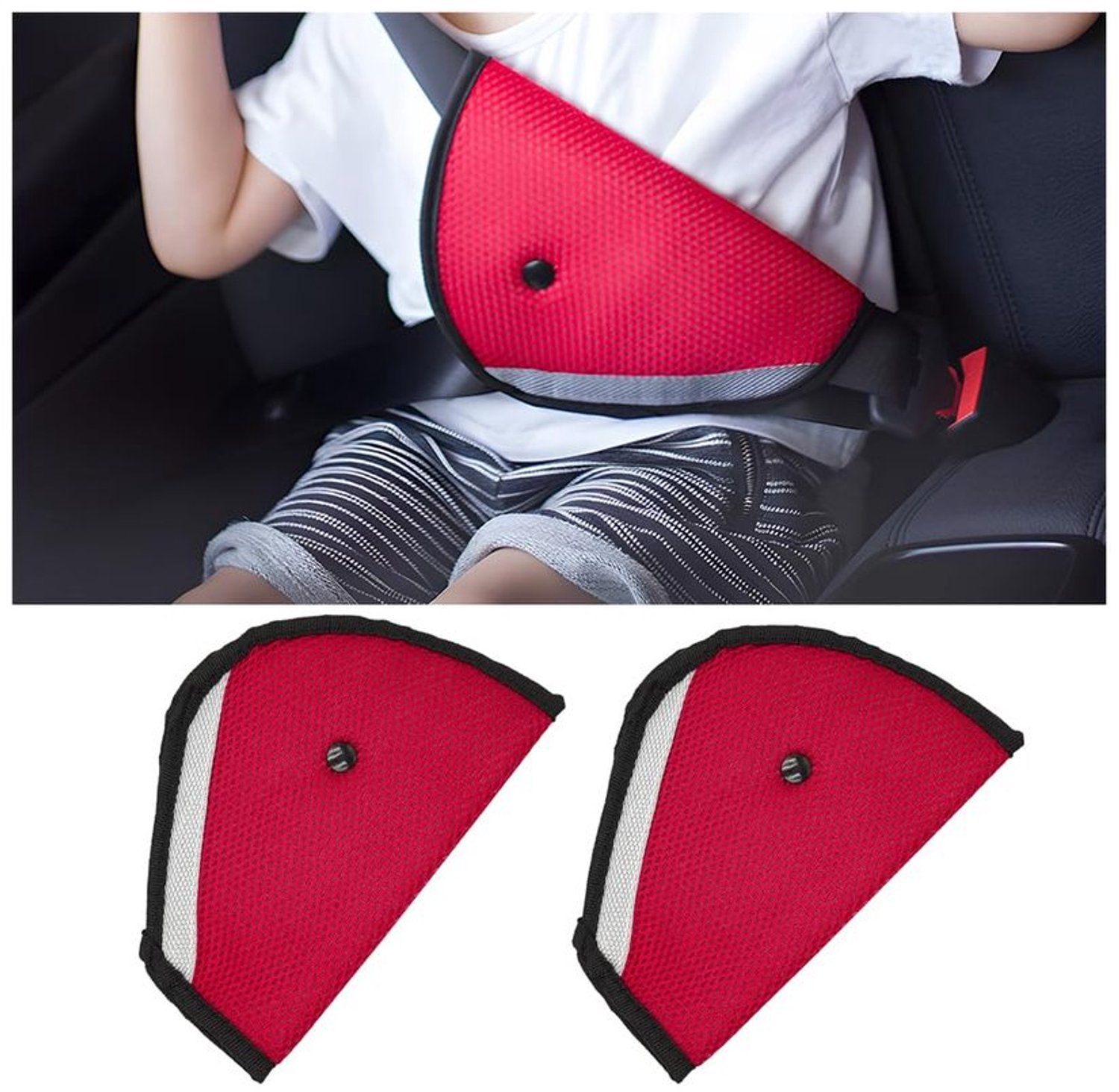 Autogordelkussen - 2 Stuks - Driehoekversteller - Veiligheidsgordelpads - Kinderveiligheid - Polyester - Comfortabel en ademend - Veiligheidsgordel
