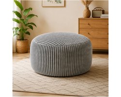 MIVRAY Zitzak 100 Bij 100 Bij 50 cm - Ronde Relaxstoel Met Veerkrachtig Traagschuim - Voor Woonkamer En Slaapkamer - Ribstof Lichtgrijs