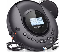 Sencision Draagbare CD Speler met Bluetooth 5.1 - Discman - CD Speler Bluetooth - USB-C Oplaadbaar - Anti-Shock - Oordopjes en Opberghoes - Zwart