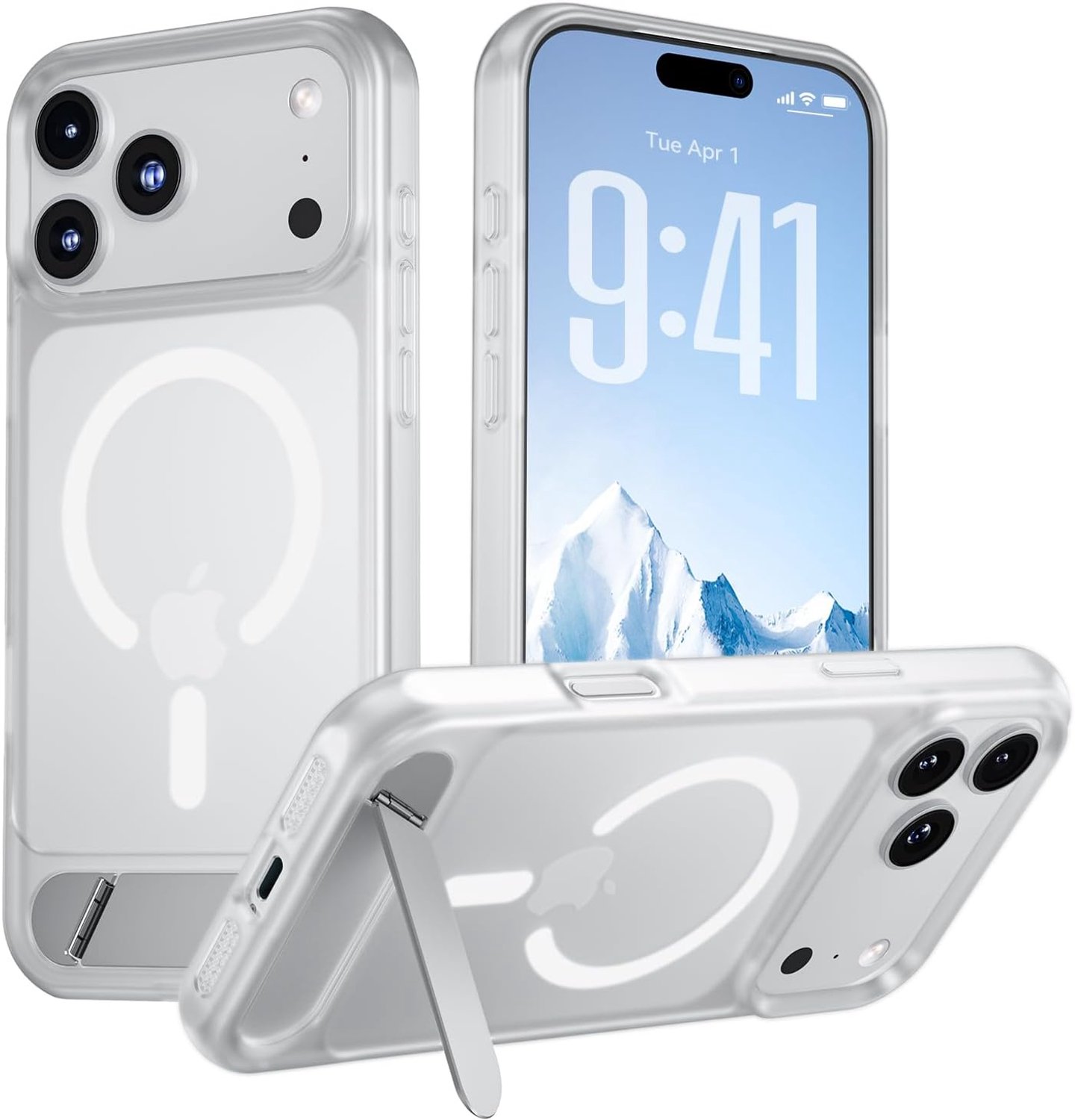 Zandarix Hoesje Geschikt voor Apple iPhone 18 Pro - Back Cover Hoesje - Titanium Kickstand - Geschikt voor Mag - Schokbestendig - Doorschijnend - Mat Transparant
