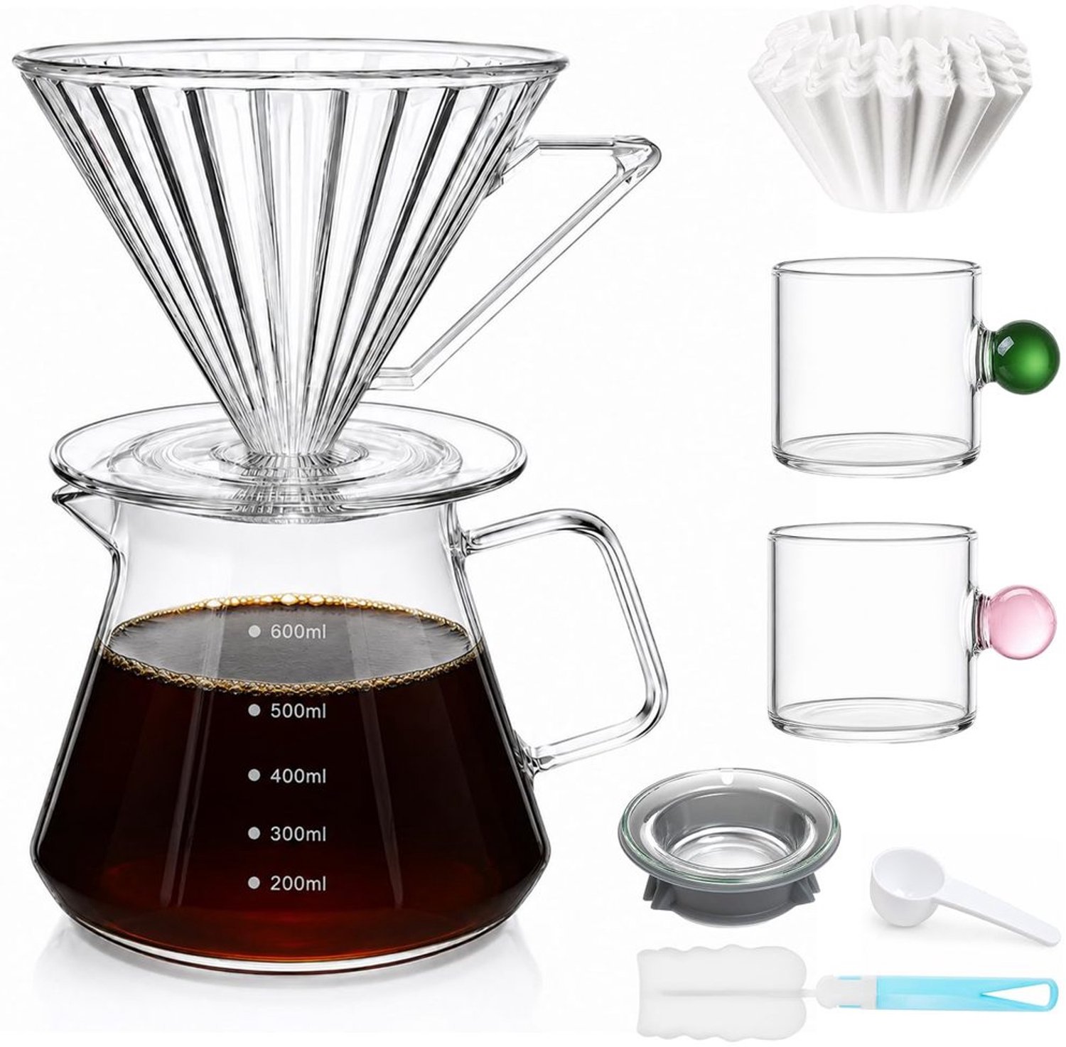 Glazen Giet Over Koffiezetapparaat met Filters
