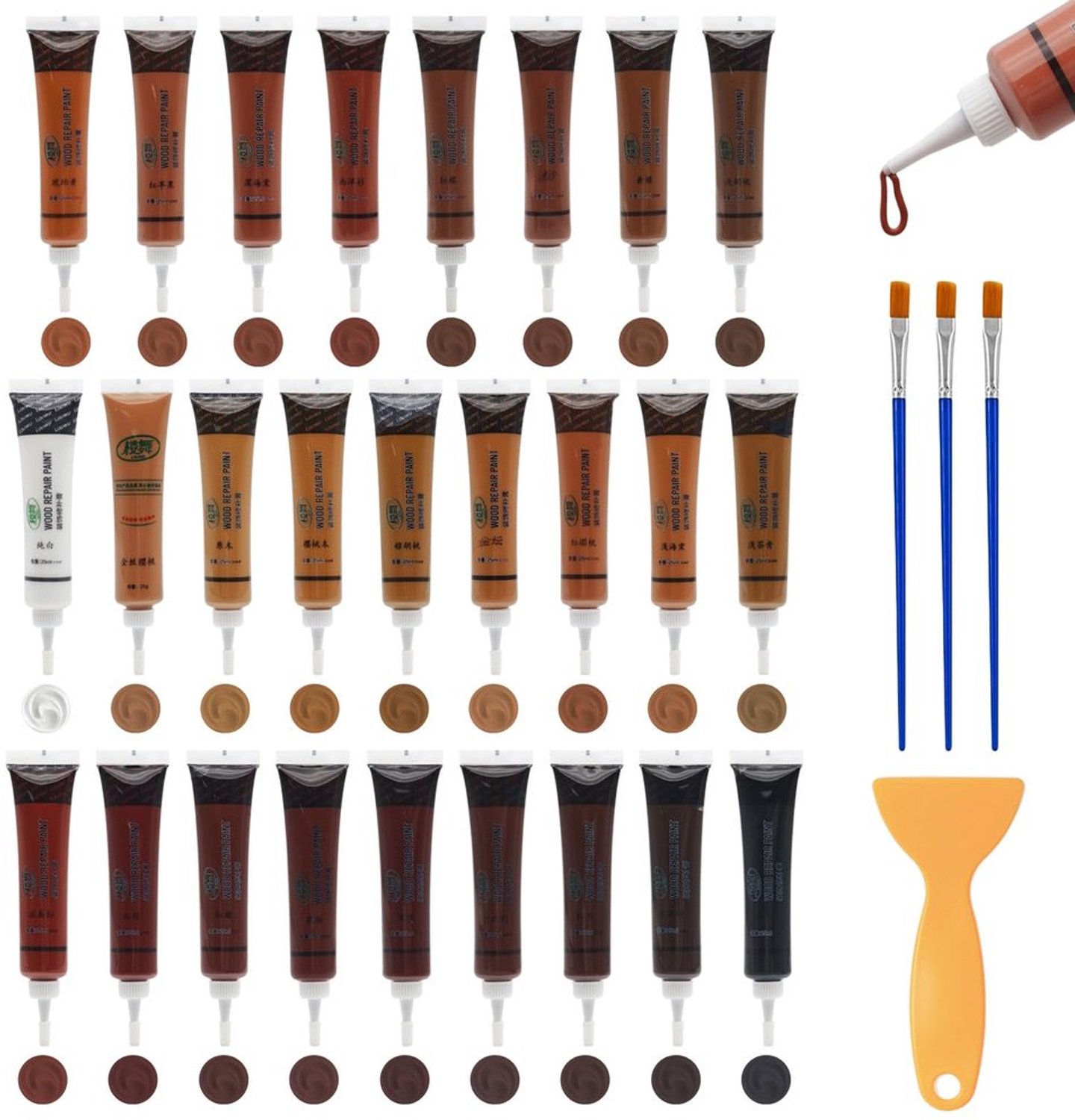 Houtreparatieset 26 Kleuren - Inclusief Borstels en Schraper