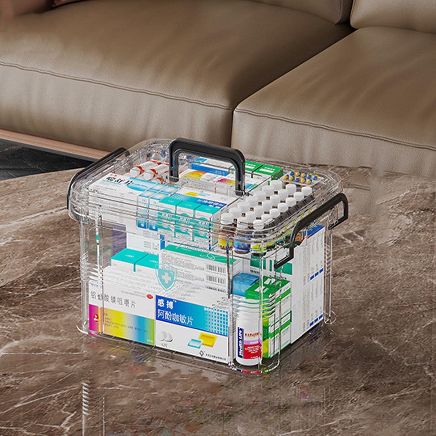 Medicijnopbergdoos - 2 Laags met Deksel - Transparant