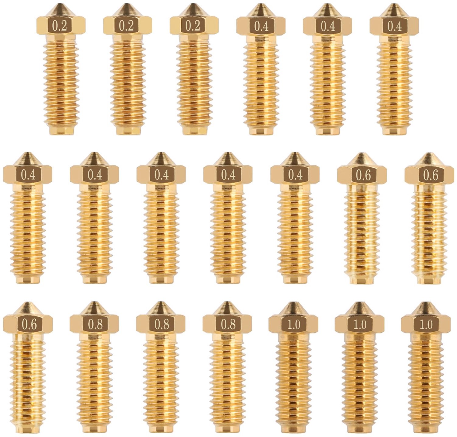 20-delige Brass Nozzle Set voor 3D Printers