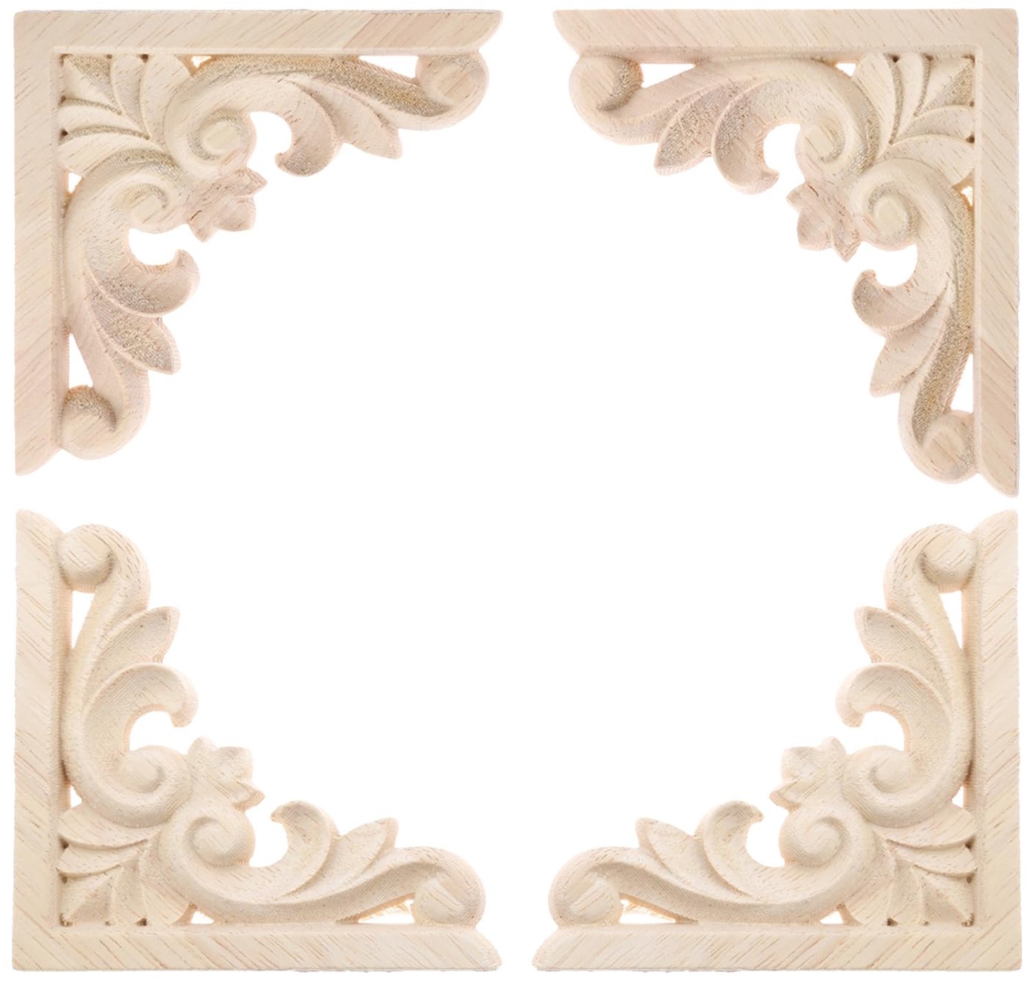 Set van 4 Vintage Houten Gegraveerde Hoekappliques voor Meubels