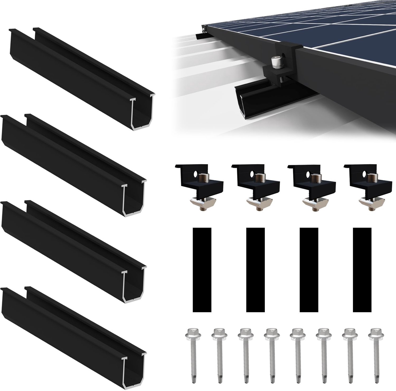 Zonnepaneelhouder voor 1 module met verstelbare klem 12 cm zwart