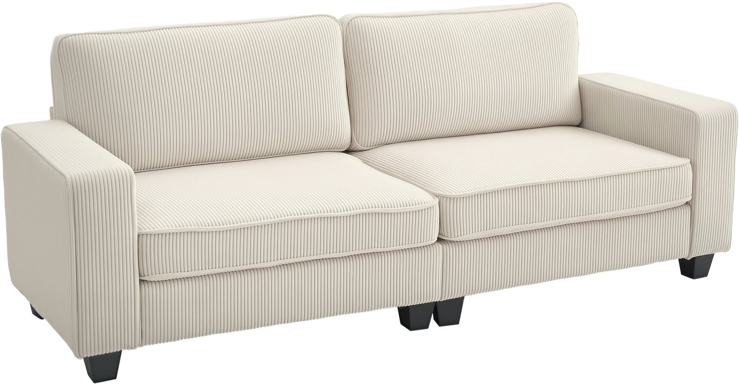 Homcom driezitsbank met corduroy bekleding - 3-zitsbank, sofa - Crèmewit Cremeweiß