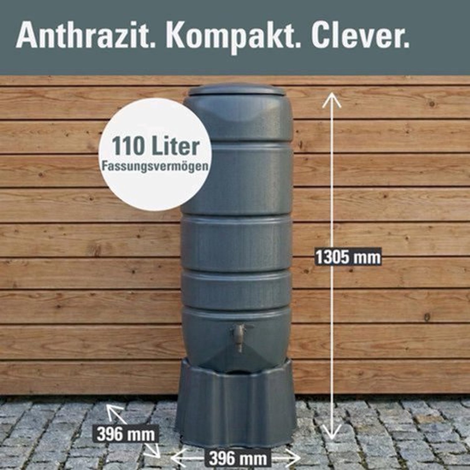 Regenton Compacte Set - 110 Liter Inhoud - Kunststof Antraciet - Voor Tuin En Balkon